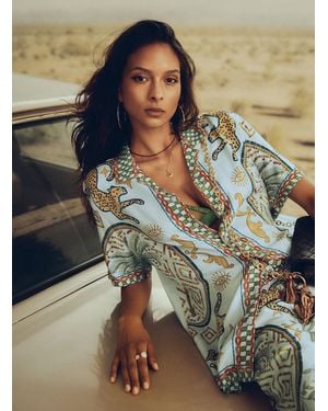KUWALLA Leopards And Palm Trees Notched Collar Shirt - Blue
