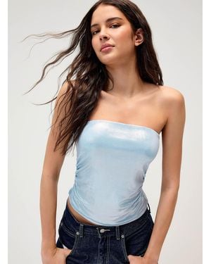 Twik Metallic Effect Cropped Tube Top - Blue