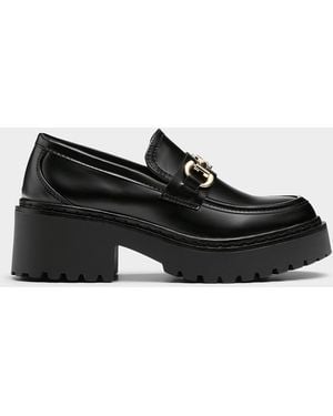 Steve Madden Approach Golden Buckle Notched Loafers Women - Black