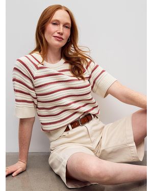 B.Young Textured Stripes Pure Cotton Sweater - Pink