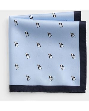 SELECTED Sailboat Pure Silk Pocket Square - Blue