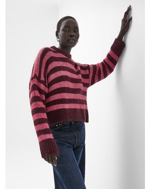 Contemporaine Broad Stripes Fuzzy Sweater Exclusive Collection From Italy - Red