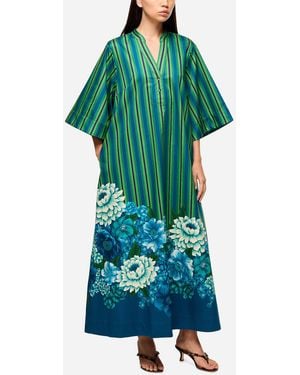 ALÉMAIS Margo Stripes And Flowers Maxi Tunic Dress - Green