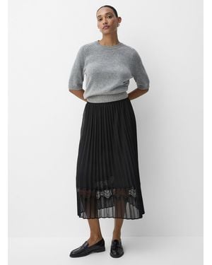 Contemporaine Lace Insert Pleated Chiffon Skirt - White