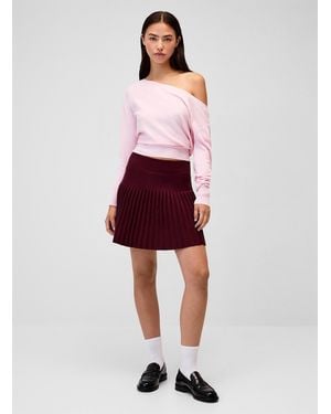 Twik Knitted Pleating Skater Skirt - Red
