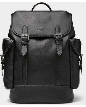 COACH Hitch Genuine Leather Flap Backpack - Black