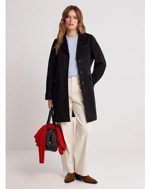 Simon's Felted Reprocessed Wool Cinched Overcoat - Black