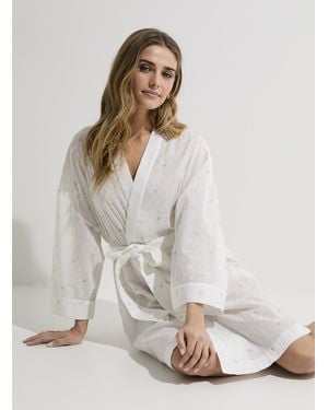 Miiyu Geometric Embroidery Light Robe - White