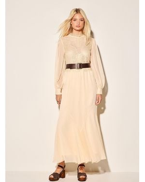 Icône Scalloped Lace Sheer Chiffon Long Dress - Natural