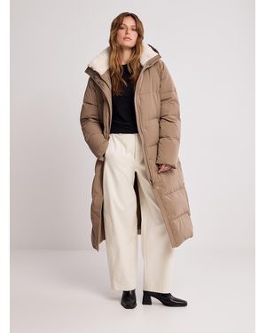 Simon's Soft Plush Cloud Quilting Long Coat - Natural