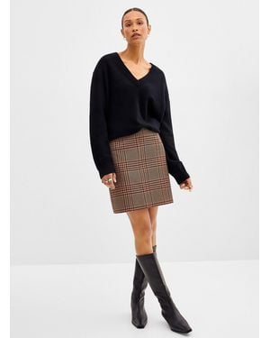 Contemporaine Caramel And Merlot Plaid Skirt - Black
