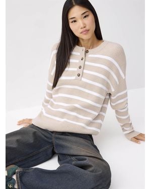 Twik Striped Henley Collar Sweater - Natural