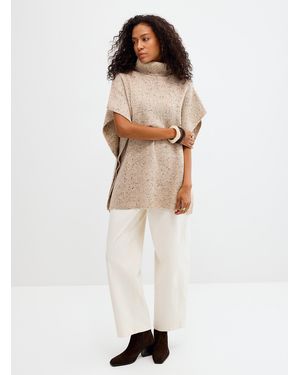 Fransa Speckled Turtleneck Tunic Sweater Vest - Natural