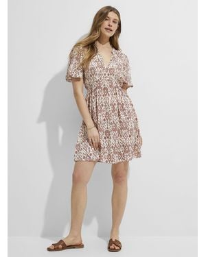 Icône Crinkled Texture Flared Mini Dress - Natural