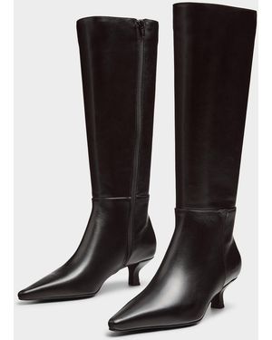 Simon's Black Leather Kitten Heel Boot Exclusive Collection From Italy Women