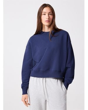 I.FIV5 Boxy Cotton Fleece Jersey Sweatshirt - Blue