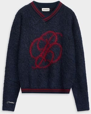 Prohibited Preppy Fuzzy Knit Sweater - Blue