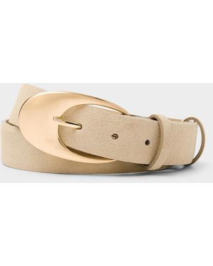 Simon's Massive Metallic Buckle Suede Belt - Natural