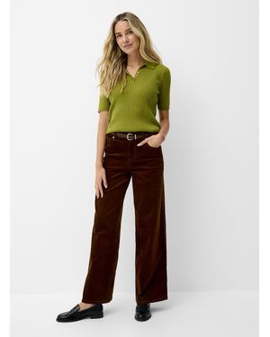 Contemporaine Plain Stretch Corduroy Pant Fit: Wide Leg, Regular Waist - Green