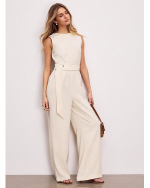 Icône Flowy Belted Sleeveless Jumpsuit - Natural