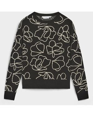 Contemporaine Floral Design Jacquard Sweater - Black