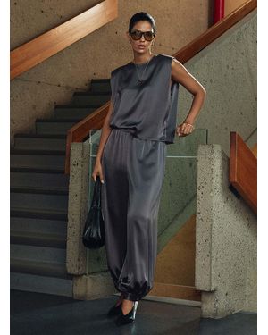 Contemporaine Blousing Satiny Pant Fit: Loose Leg, High Rise - Grey