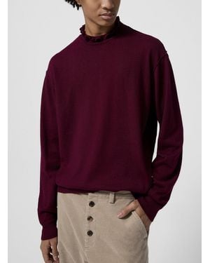 Undercover Ruffled Mock Neck Merino Wool Sweater - Red