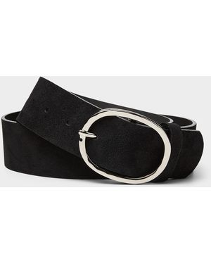Simon's Hammered Rounded Buckle Wide Suede Belt - Black