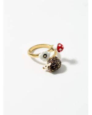 Nach Hedgehog, Flower And Mushroom Ring - White
