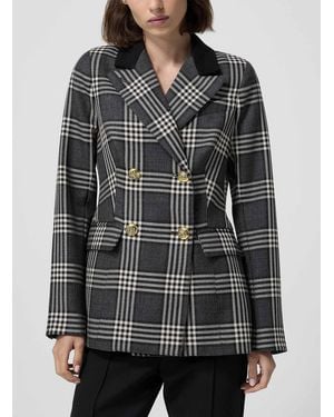Smythe Velvety Collar Checkered Blazer - Grey