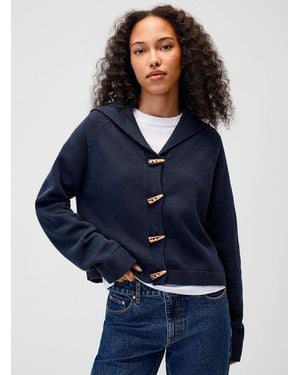 Twik Horn Buttons Sailor Collar Cardigan - Blue