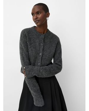 Contemporaine Touch Of Wool And Alpaca Fuzzy Cardigan - Black