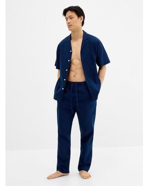 Le 31 Solid Lightweight Linen Pyjama Pant - Blue