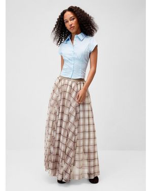 Twik Checkered Chiffon Maxi Skirt - White