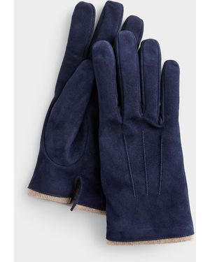 Portolano Suede And Cashmere Gloves Exclusive Collection From Italy - Blue