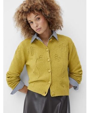 Contemporaine Touch Of Wool Embossed Flowers Cardigan - Yellow