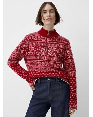 Contemporaine Pure Wool Jacquard Zip - Red