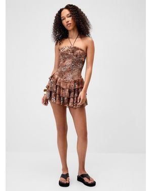 Twik Studded Leopard Print Halter Minidress - White