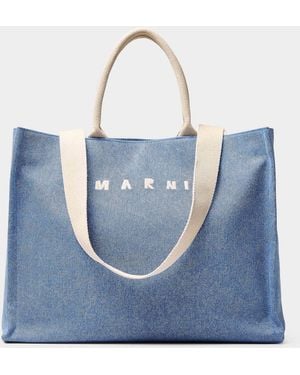 Marni Logo Small Denim Tote Bag - Blue