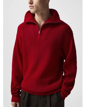 Officine Generale Tarek Trucker Collar Merino Wool Sweater - Red