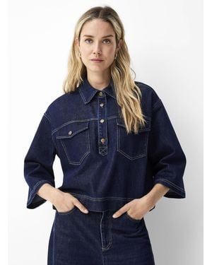 Saint Tropez Loesa Contrast Stitch Denim Blouse - Blue