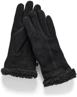 Auclair Manon Plush Trim Suede Gloves - Black