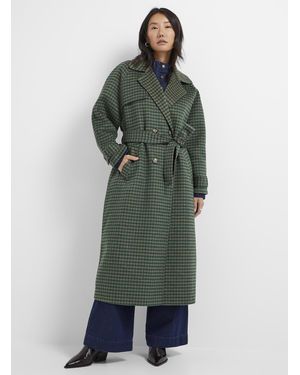 FRNCH Adelphia Checkered Pattern Belted Overcoat - Green