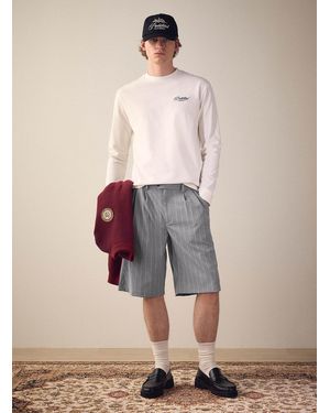 Prohibited Grey Banker Stripe Pleat Bermudas Loose Fit