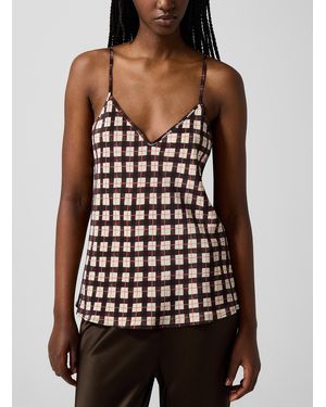 SILK LAUNDRY Pure Silk Brown Gingham Cami - Multicolour