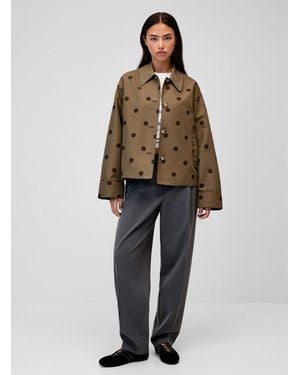 Twik Contrasting Collar Patterned Cropped Trench Coat - Natural
