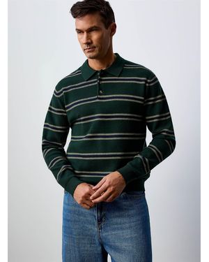 Jack & Jones Striped Knit Polo - Green