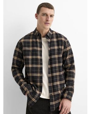 Le 31 Heritage Check Flannel Shirt Modern Fit - Black