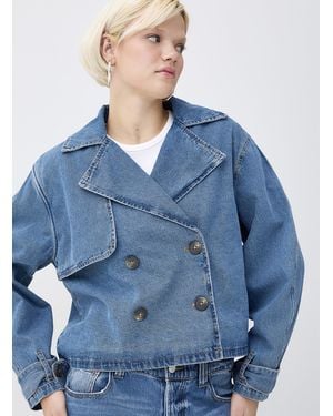 Noisy May Wide Lapels Denim Straight - Blue