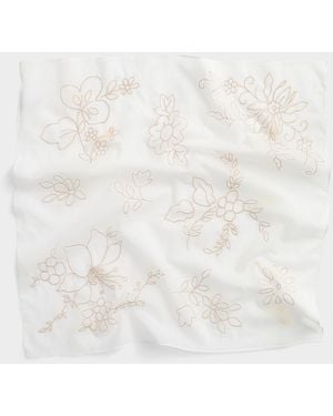 Simon's 100% Cotton Floral Embroidery Scarf - White